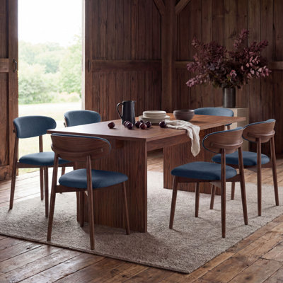 COLAMY HALO 7-Piece Dining Set with 63" Dining Table and 6 Upholstered Wooden Dining Chairs