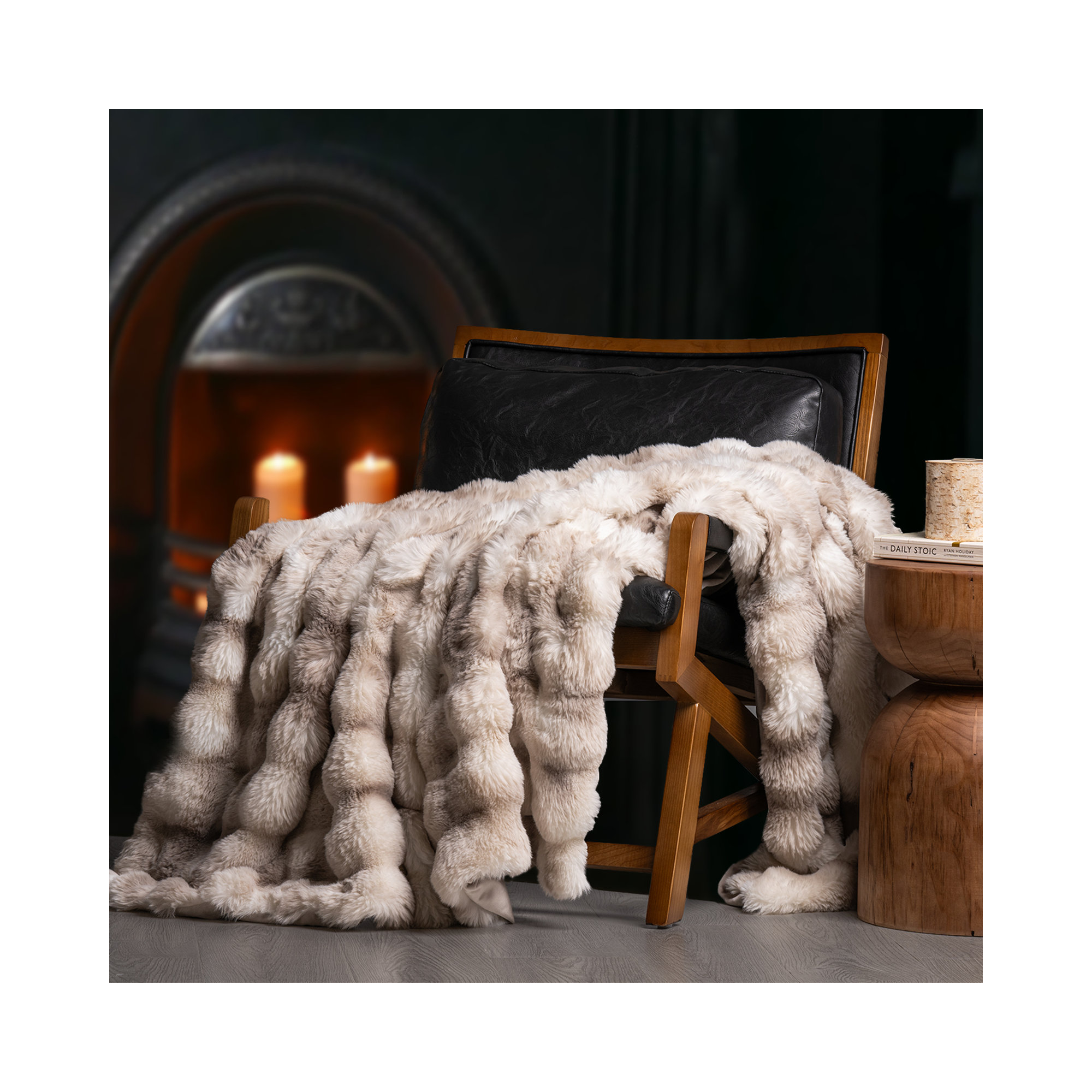 Ridgeline Faux Fur Throw Blanket, Light Gray, 80" L x 60" W