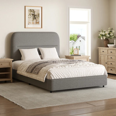Modern Boucle Upholstered Curved Bed with 2-Piece Farmhouse Nightstand Set – 3-Piece Bedroom Suite