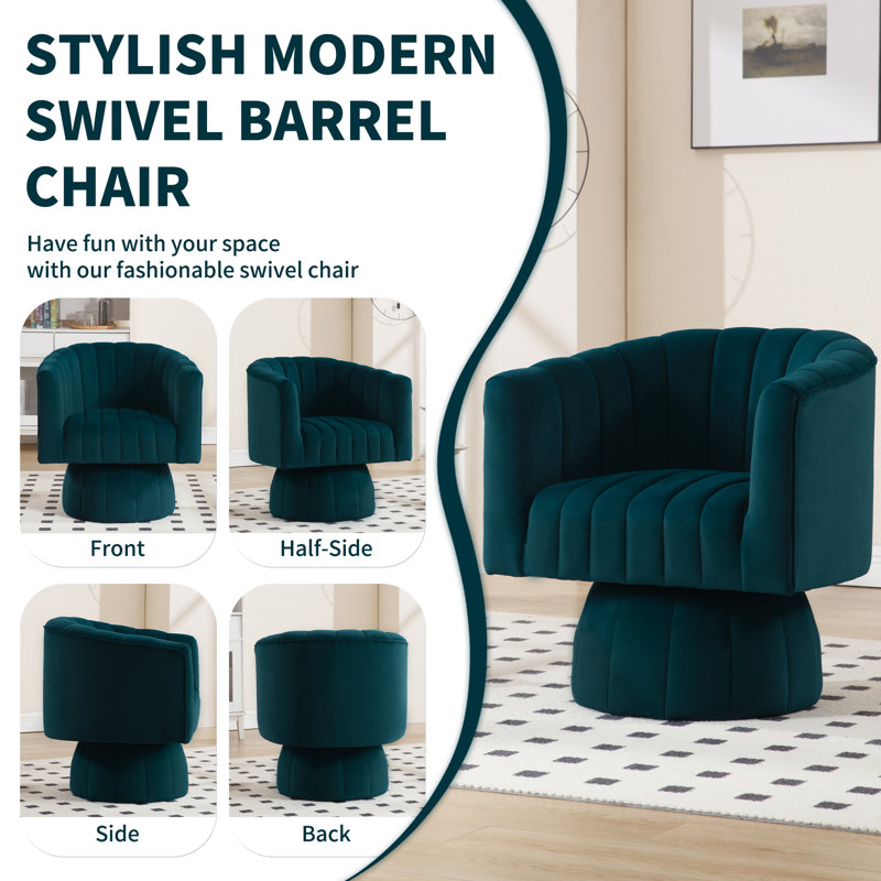 28''  Wide Velvet Modern Upholstered Swivel Barrel Chair, Green Velvet