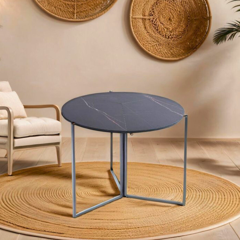 35" D Wood Round Folding Dining Table, Black Carrera, 35"