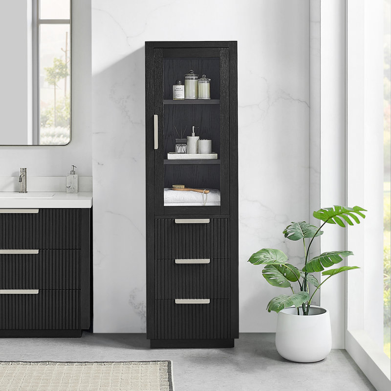 Allister 22 po Armoire de rangement en chêne noir patiné pour salle de bain et salon, Chêne noir vieilli