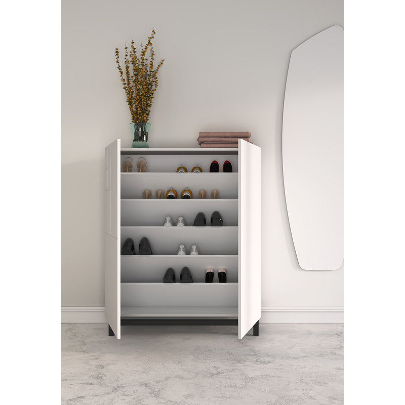 18 Pair Shoe Storage Cabinet, White/Black