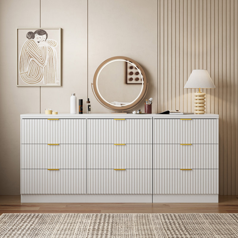 Bureau à domicile en L, commode extensible avec 9 tiroirs jusqu'à l 102 po, Blanc