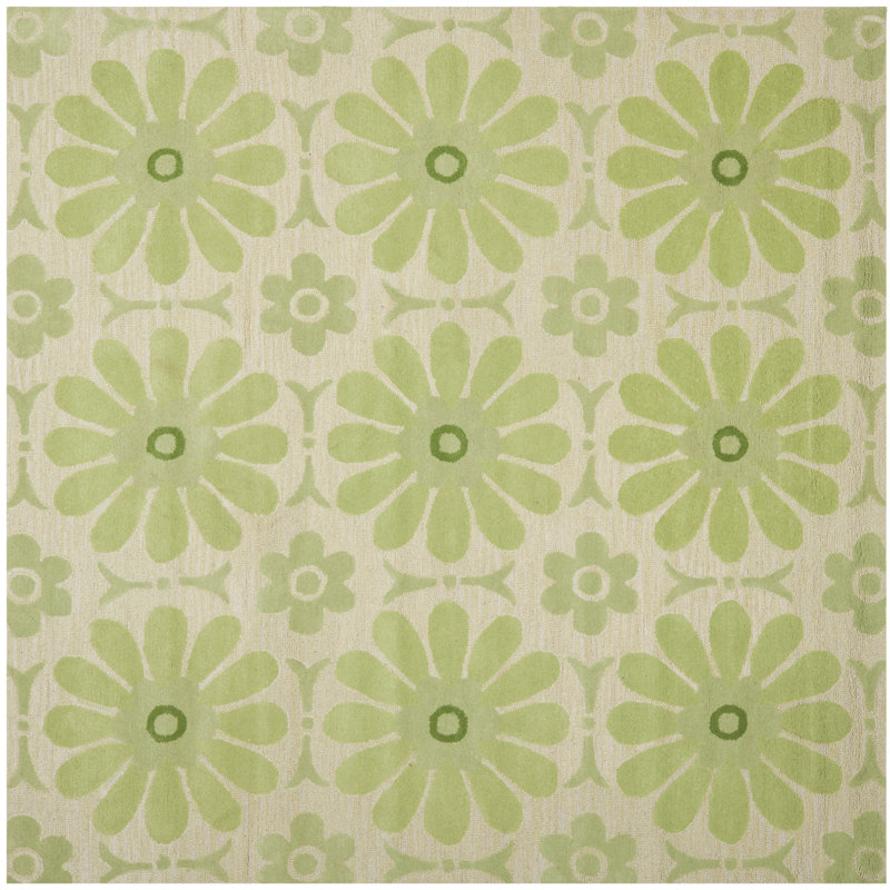 Claro Hand-Hooked Wool/Cotton Beige/Green Area Rug, Square 7'