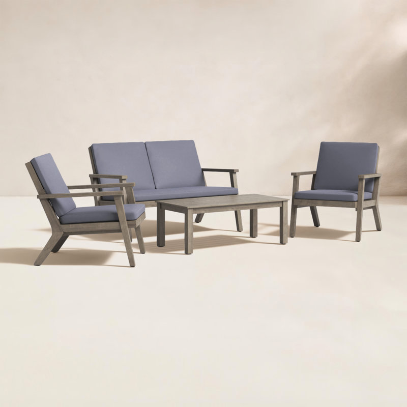 Channing Acacia 4 - Person Patio Conversation Set with Cushions, Gray, Dark Gray