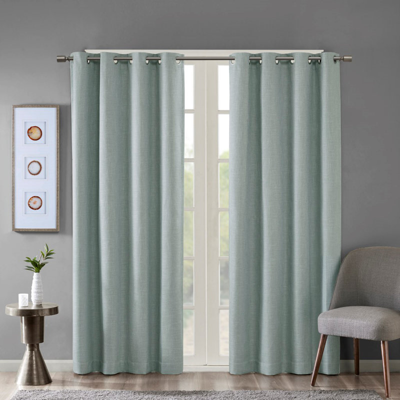 Printed Heathered Blackout Grommet Top Curtain Panel, Dusty Seafoam, 50" W x 84" L