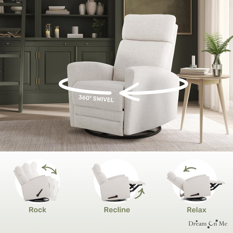 Ecru Polyester Upholstered Reclining Rocking Chair with 360° Swivel