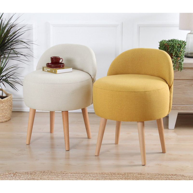 Cotton 48cm Wide Solid Colour Footstool Ottoman, Cream