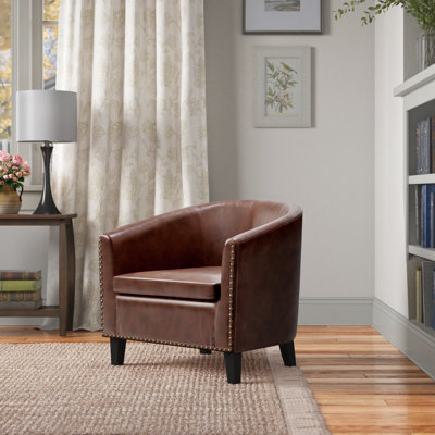 Cohmer 28.74" Wide Accent Barrel Chair, Modern Faux Leather Tub Club Chair Upholstered Armchair with Gold Nail Head Trim