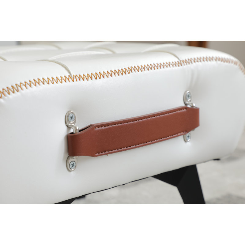 Faux Leather Handable Upholstery Ottoman，Foot Rest Footstool，Accent Stool for Home Deco, White