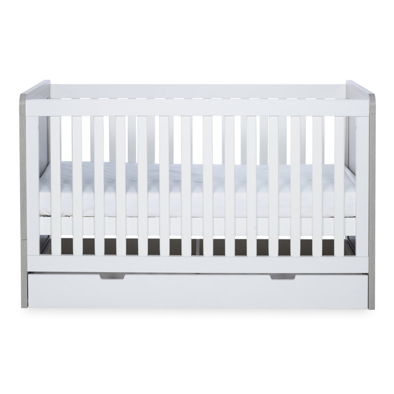 Pembrey Cot Bed and Under Drawer, Ash Grey/White