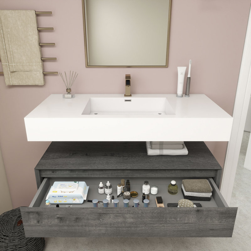 Alysa 42" Wall-Mounted Single Bathroom Vanity Set, Smoke Oak