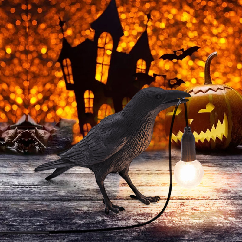  Raven Pulg in Table Lamp Gifts LED Resin Novelty Lamps Desk Light, Black
