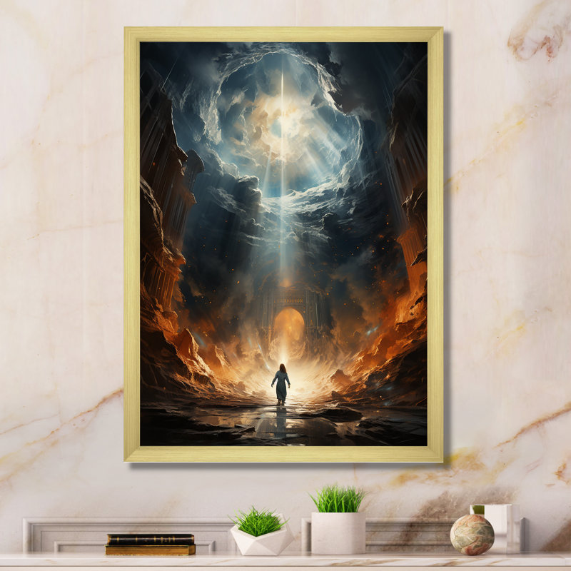 «Ascension Radiance Christianism Landscape», impression sur toile, Cadre doré simple, H 32 po x l 24 po x P 1 po
