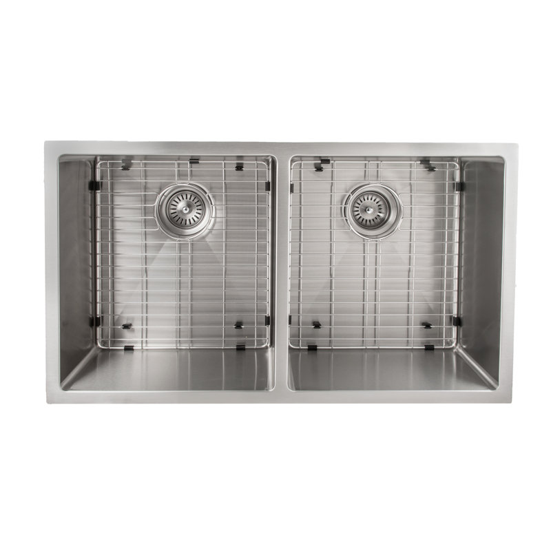 Anton Stainless Steel 33" L x 19" W Double Basin Undermount Kitchen Sink with Basket Strainer