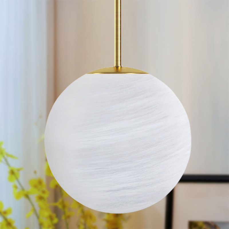 Luminaire suspendu sphère 1 lumière avec verre nuageux Lio, Laiton brossé