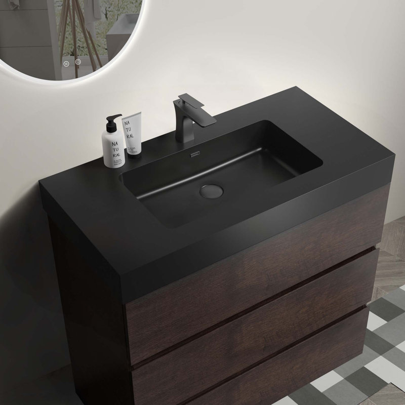 Meuble-lavabo sur pied sophistiqué avec rangement spacieux et design moderne, Noyer