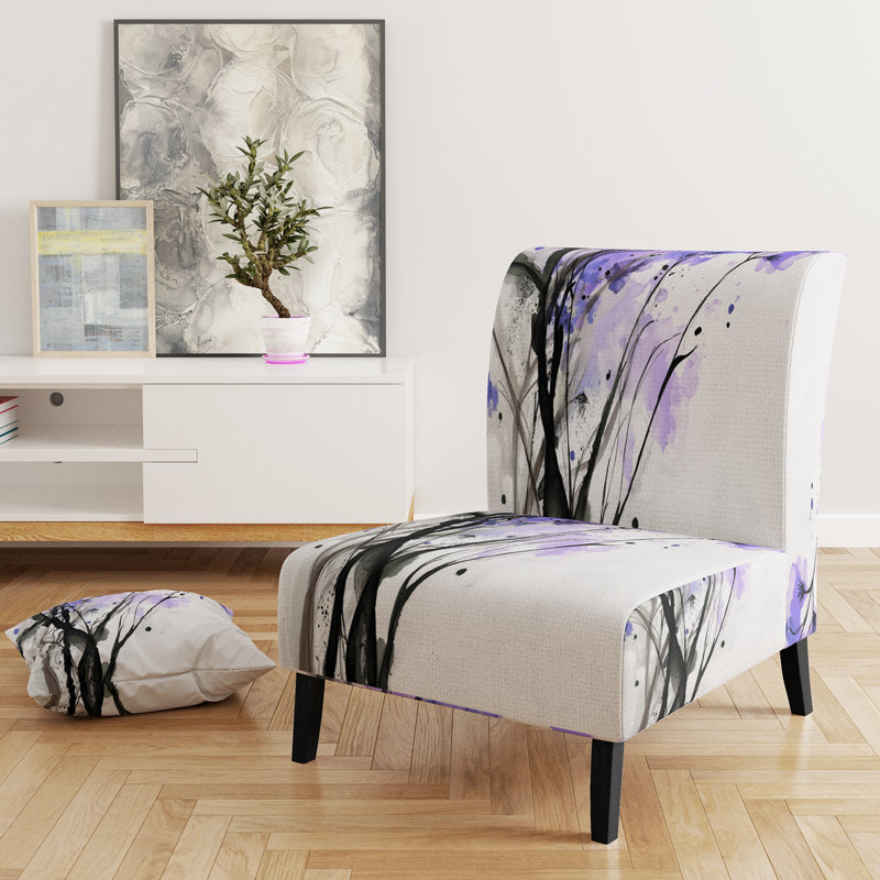 Fauteuil de chambre abstrait tapissier à motif floral abstrait orange, Purple/Black/White