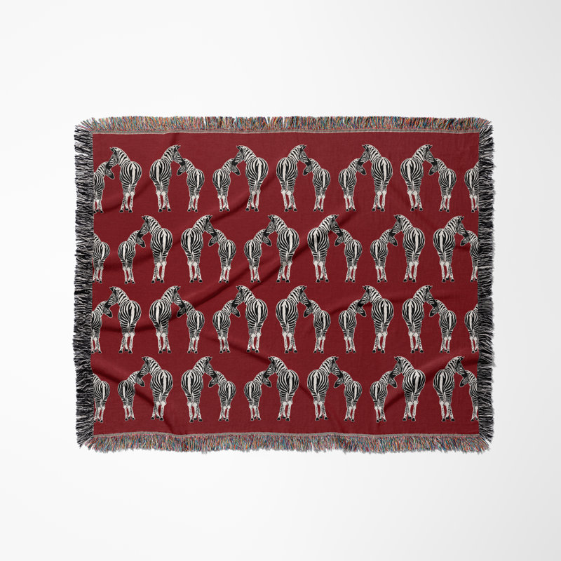 Jeté en mélange de coton Ziggy Zebra, Rouge, blanc cassé, L 80 po x l 60 po