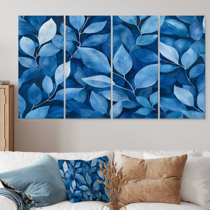 Feuillage indigo feuillage I - décoration murale feuilles - art mural traditionnel, 4, H 28 po x l 48 po
