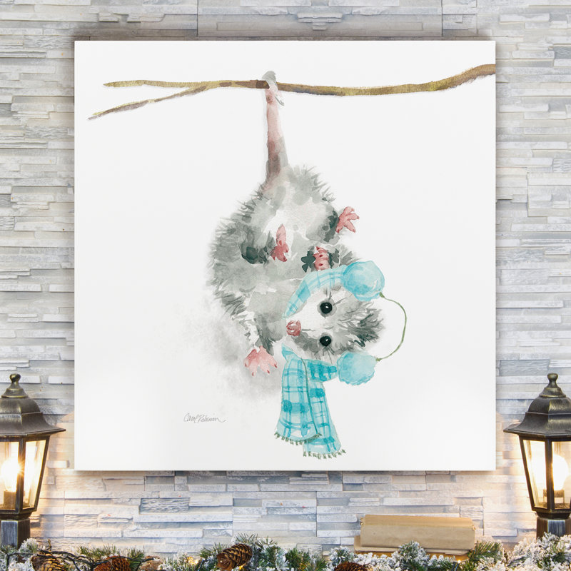 Christmas Critter Possum - imprimé, H 10 po x l 10 po x P 1,5 po, Toile tendue