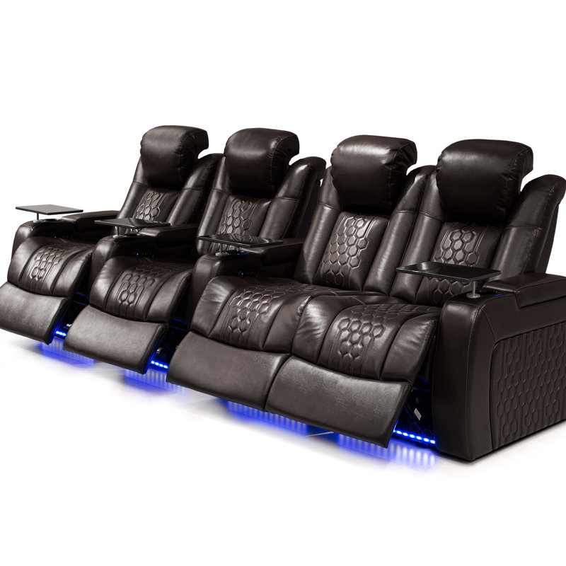 4 fauteuils inclinables électriques en cuir Nappa, sièges confortables avec mousse de soutien, charge intelligente, éclairage à DEL de 43 couleurs de couleur café, faits de
