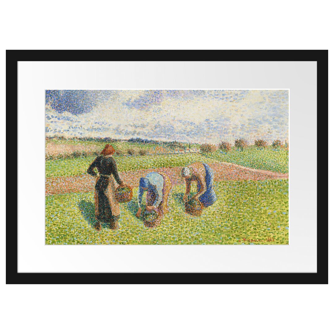 Gerahmter Kunstdruck Paysannes Ramassant Des Herbes Érag von Camille Pissarro