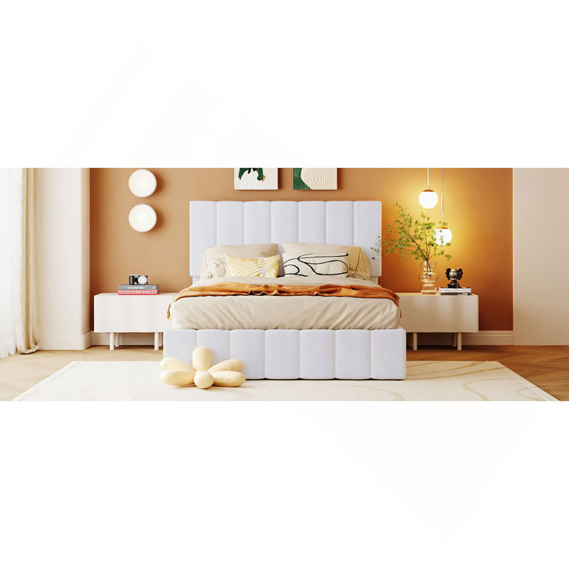 Lit plateforme double avec système de rangement hydraulique - blanc, Lit double, White