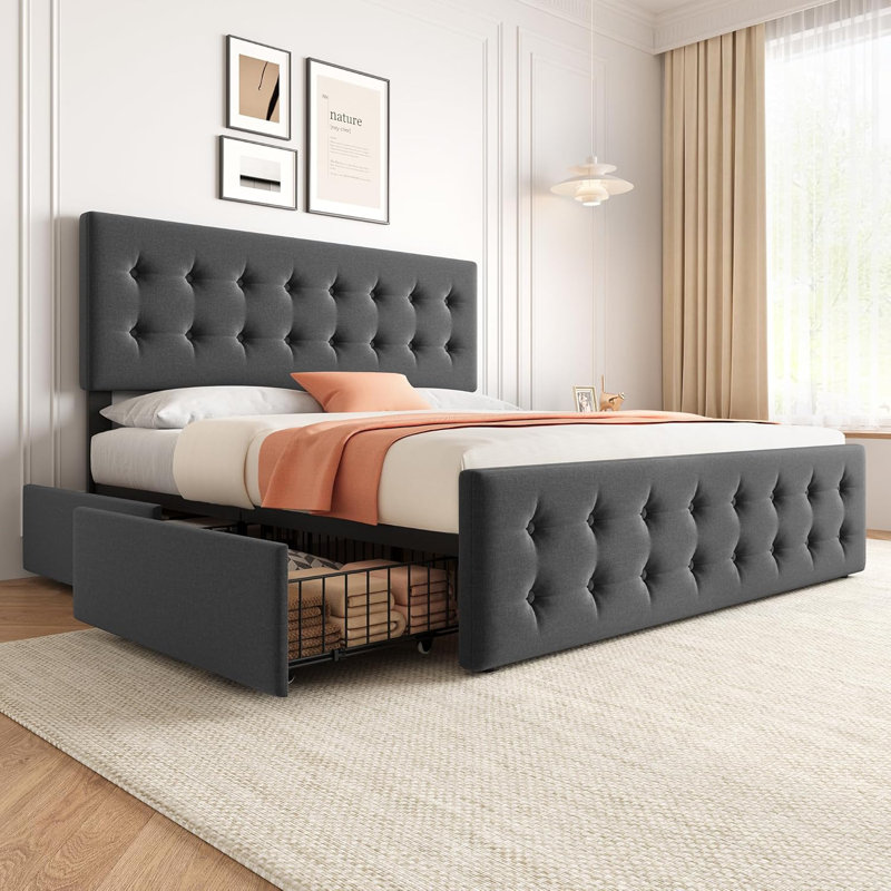 Bed Frame with Adjustable Headboard, Full, White