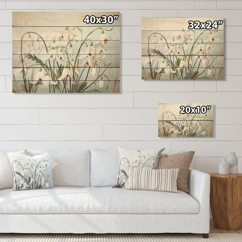 Minimalisme beige Dreamdrops Dream - Snowdrops, art sur bois de pin naturel, H 30 po x l 40 po