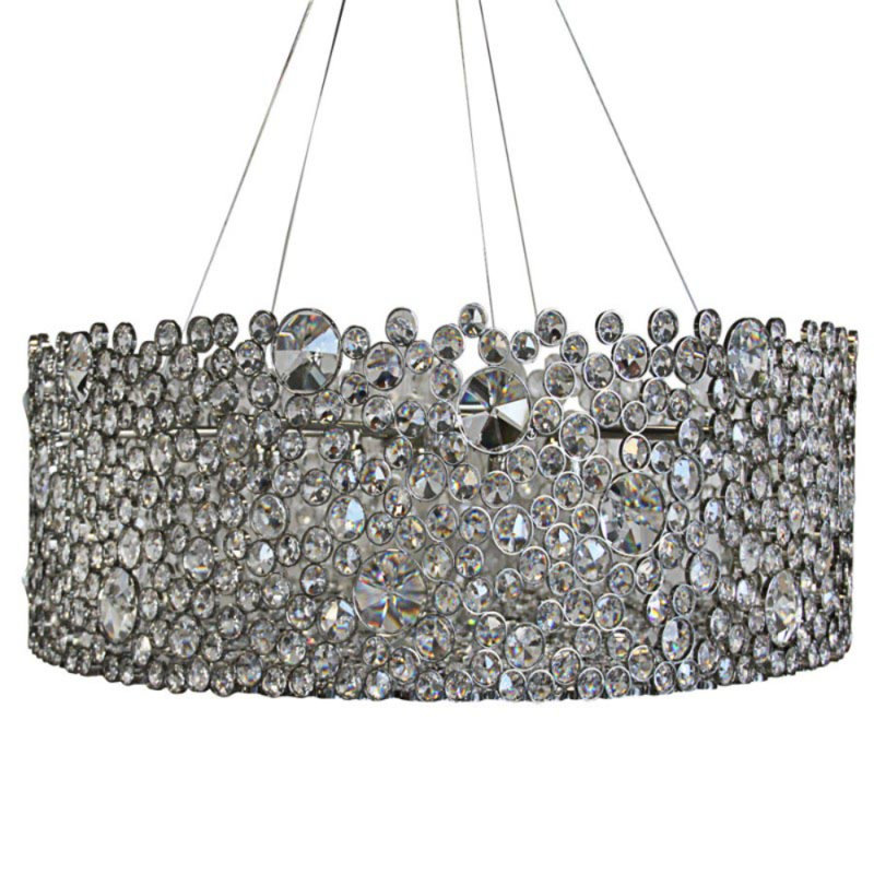 14 - Lustre cylindrique unique avec accents en cristal «Eternity Iii» Crown Koket, Argent antique, Givré