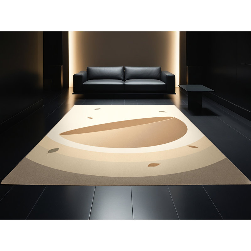Machine Washable Higgins Salad Bowl Minimalist Rug in Beige – Beige Binding, 4x6