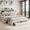 Upholstered Bed Frame with 3 Drawers, Hidden Storage Headboard, LED Light and Charging Station