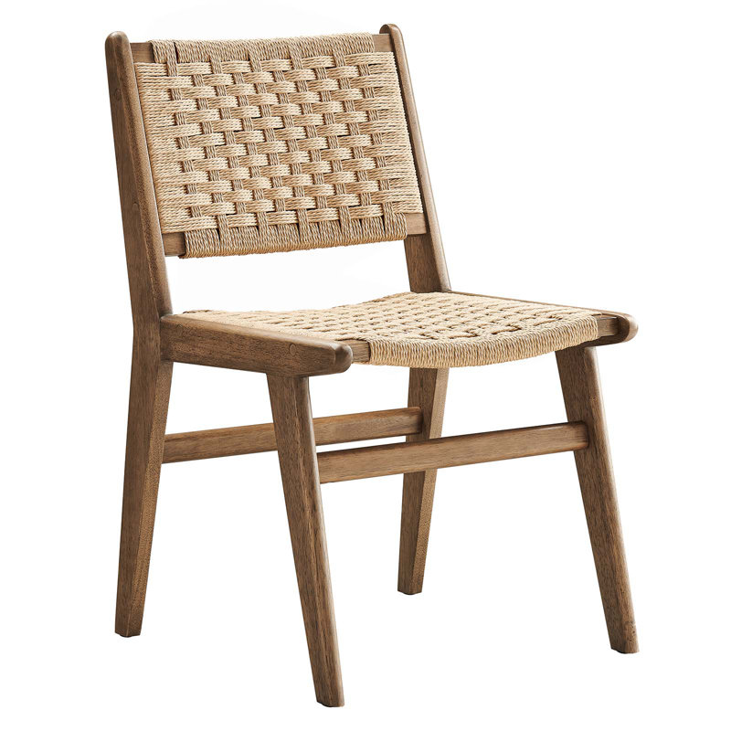 Saoirse Woven Rope Wood Dining Side Chair, Walnut, Natural