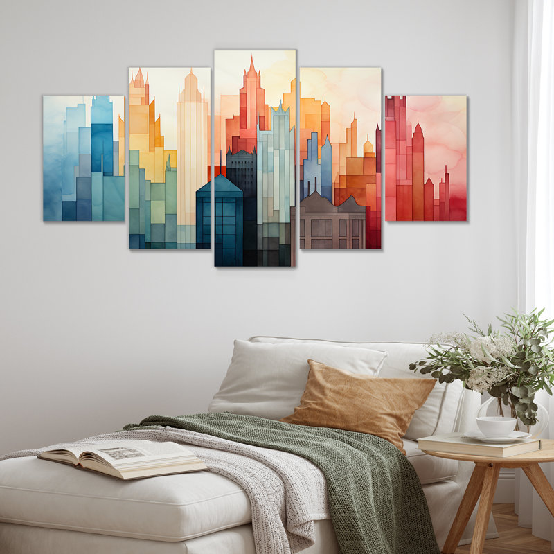  «Watercolor Colorful New York City IV - New York Multipanel Wall Art