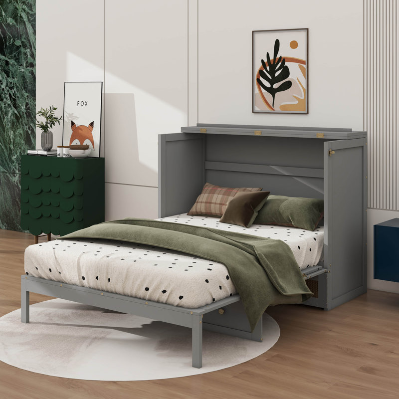 Lit escamotable double avec grands tiroirs, Gris