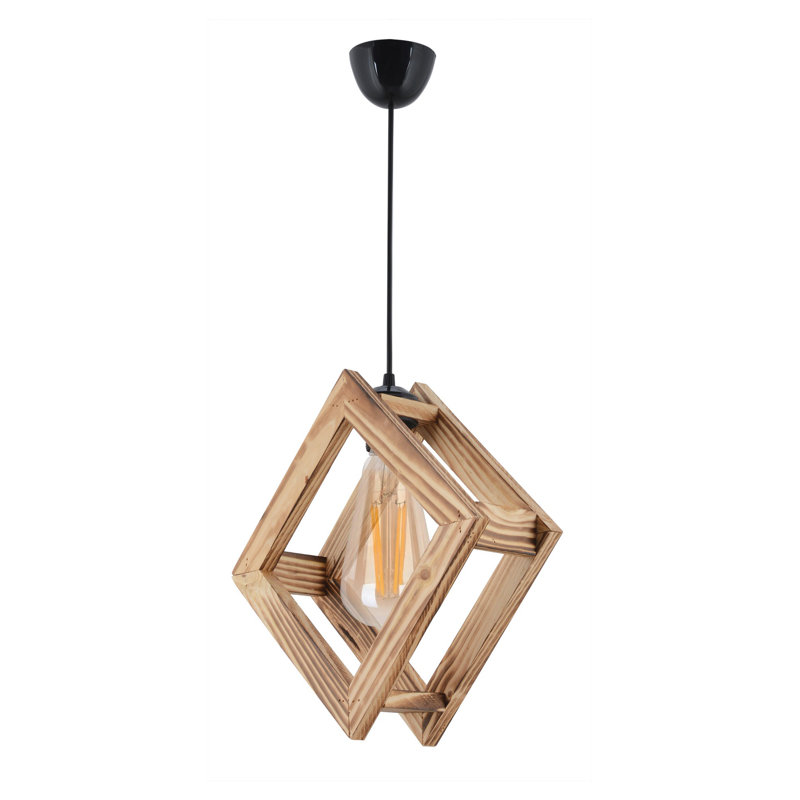 Lustre élégant en bois, finition naturelle, 13,4 x 13,4 x 29,5 pouces | Câble réglable, douille E27 (40 W maximum), certifié CE | Parfait pour le salon, la salle à manger et l'éclairage du vestibule, design élégant et fonctionnel