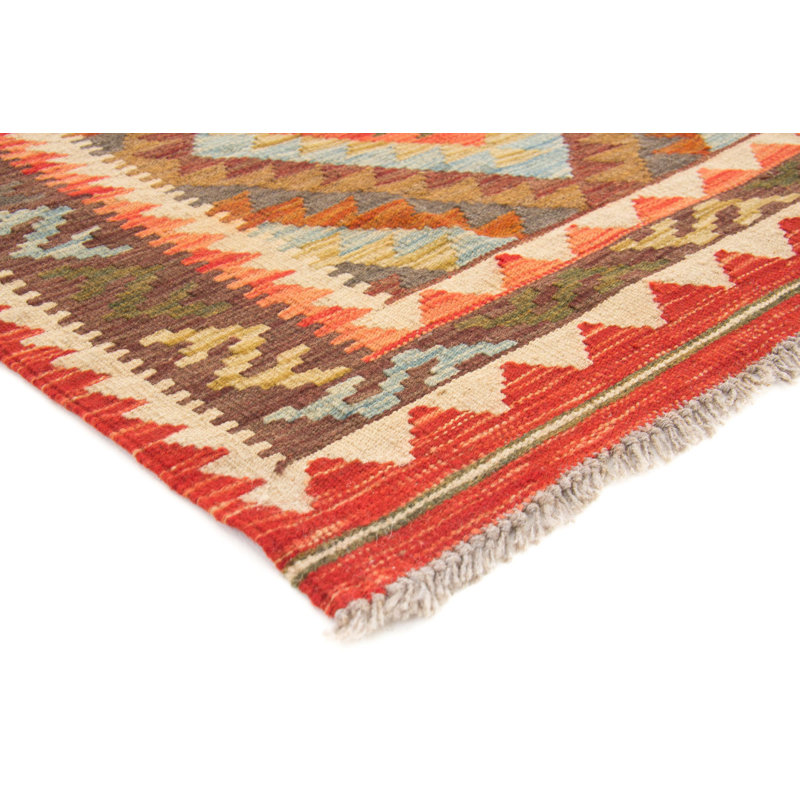 Runner Geometric Wool Hand Woven 82cm X 293cm Area Rug