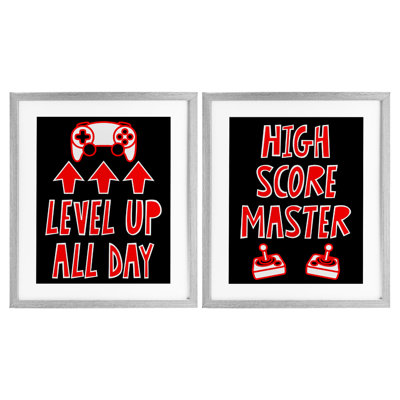 Ensemble de jeu encadré sous verre 2 pièces Level Up High Score Gamer, design par Marcus Prime
