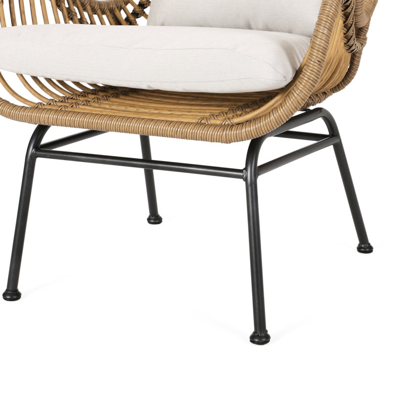 Chaise de patio moderne avec coussins et base en acier - beige et brun pour l'extérieur