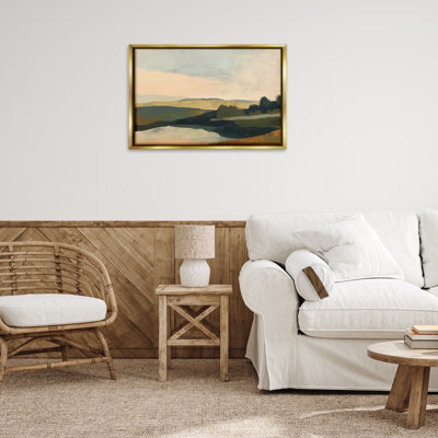«Green Hills», peinture sur toile flottante encadrée grise par Irena Orlov