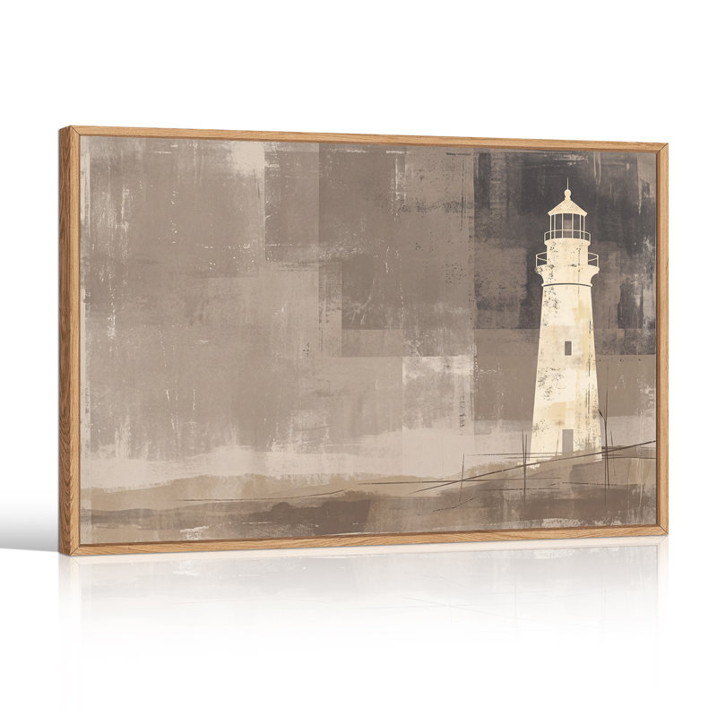 Art mural sur toile crème phare sur taupe texturé et blocs gris, H 18 po x l 24 po