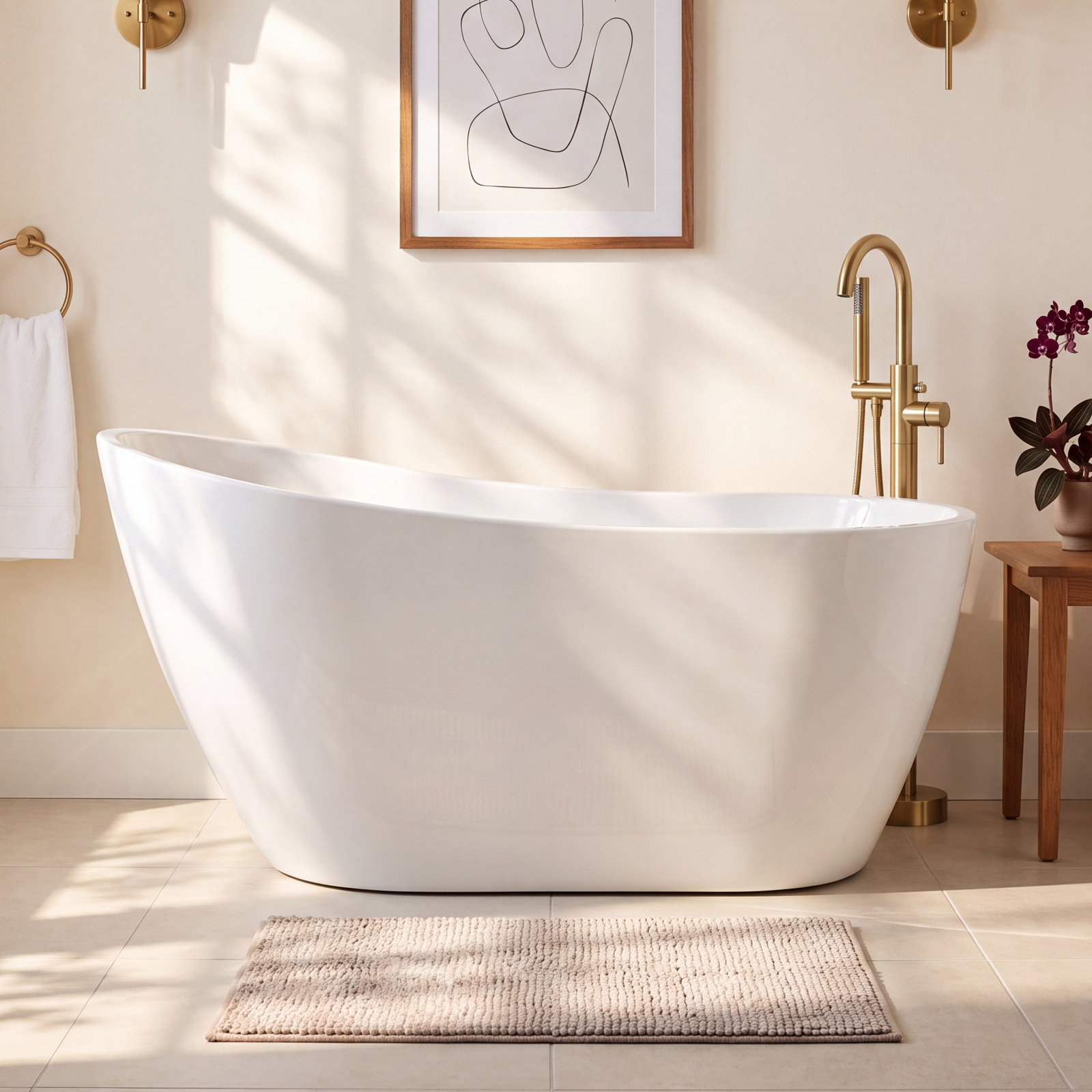 Maya 55" Freestanding Soaking Acrylic Bathtub, PureWhite