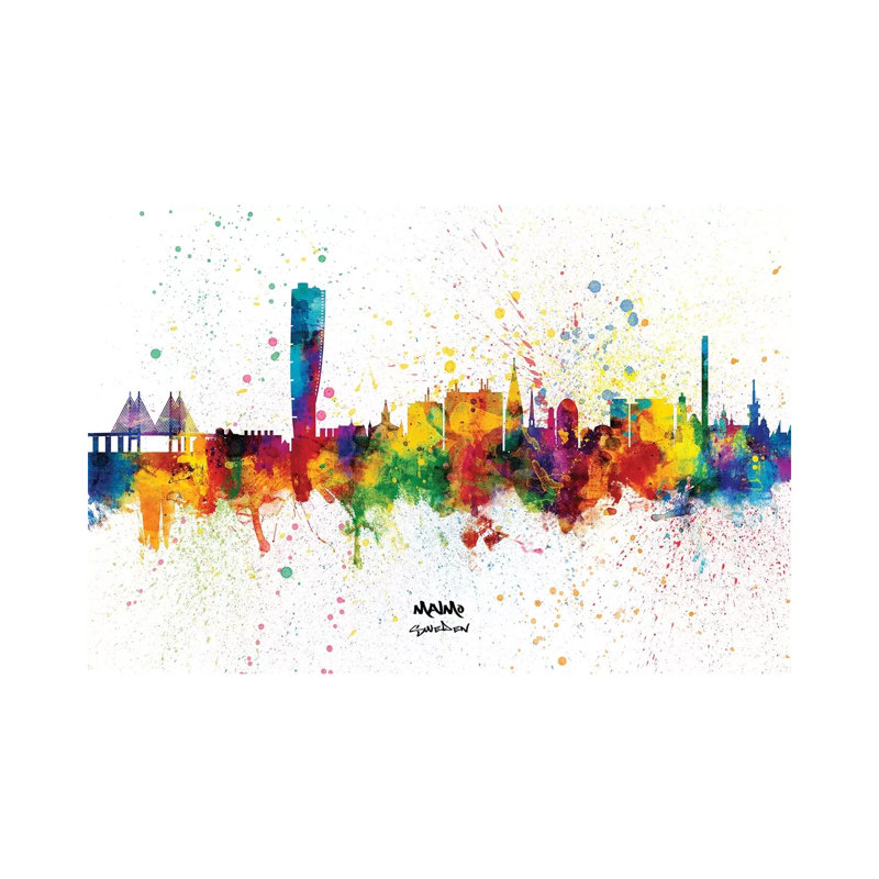 Malmo Sweden Skyline Splash by Michael Tompsett - 1 Piece Wrapped Canvas Wall Art, 66.04 cm H x 45.72 cm W x 3.175 cm D