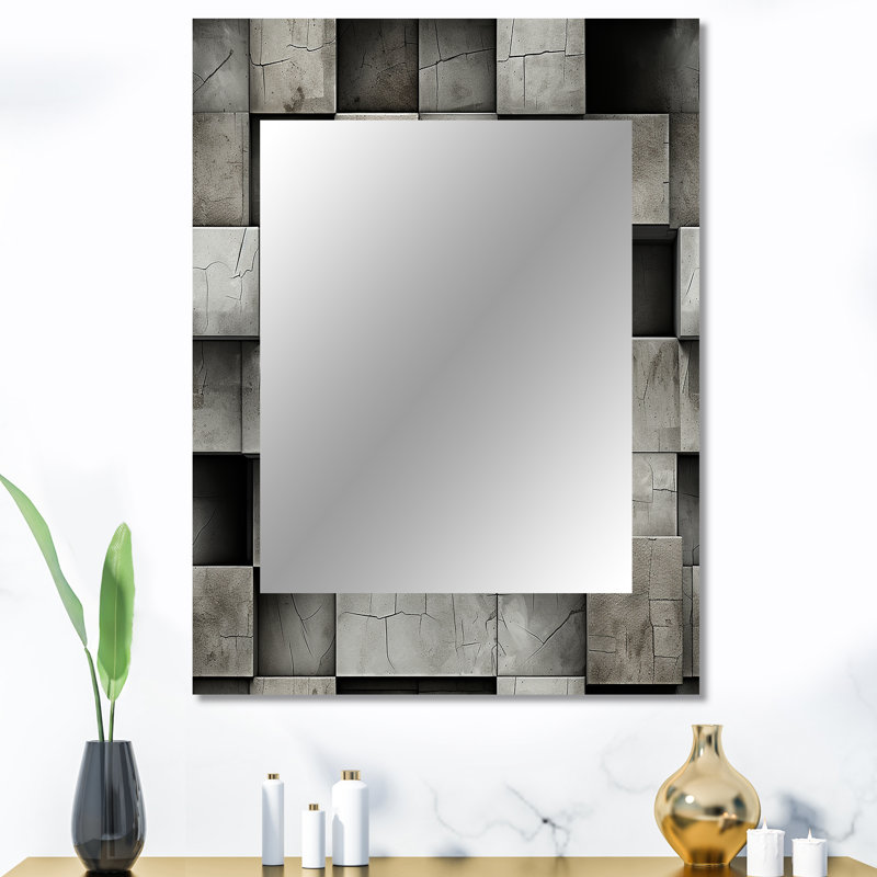 Illusion architecturale de mur en béton - miroir mural unique en brique, miroir moderne, impression d'art en métal
