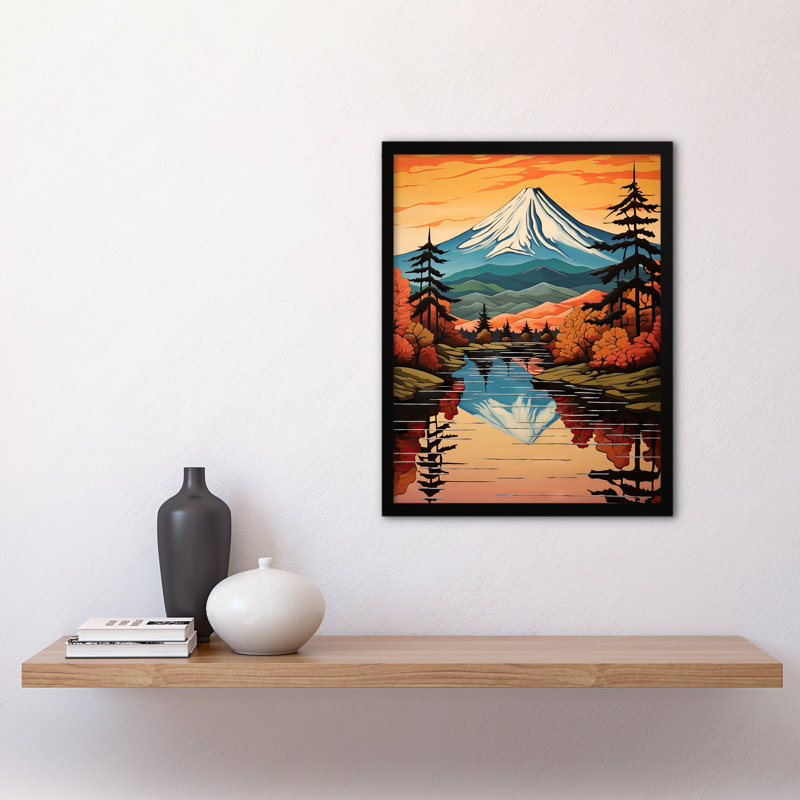 Mount Fuji Reflecting In Lake Kawaguchi Waters Autumn Japan - Single Picture Frame Print