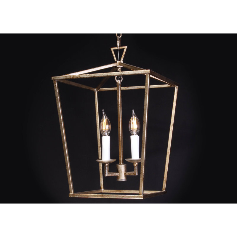 Luminaire suspendu géométrique 4 lumières lanternes Lamson, Feuille d'argent