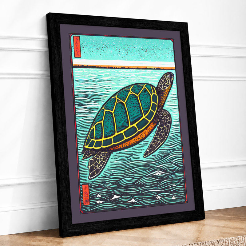 Turtle In Open Water Japandi - Print, A4 - 29.7 x 21.0 cm, Black