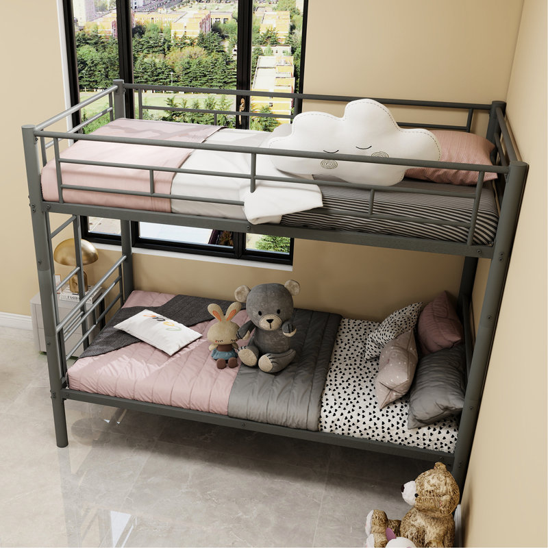 Twin Metal Bunk Bed, Convertible Into Two Separate Beds, Rust - Construction, Non Slip , 350Lbs Weight Limit Bed For And Teens, Size, Function, Steel Bedframe, Secure Stable